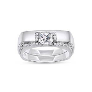 Authentic Round & Princess Cut Moissanite Square Wrap Wedding Band Ring Set 925 Sterling