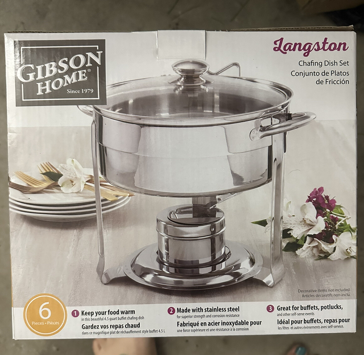 Gibson Home Langston 6-Piece 4.5 Quart Round Chafing Dish Set