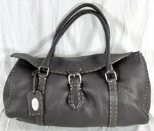 FENDI Selleria No 49-22-13515 Brown Leather Satchel Shoulder Bag Made in Italy