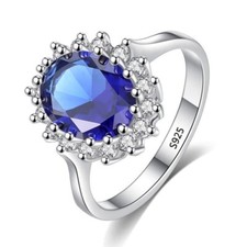 Princess Cut 3.2ct Blue Sapphire Charms Engagement Rings For Women
