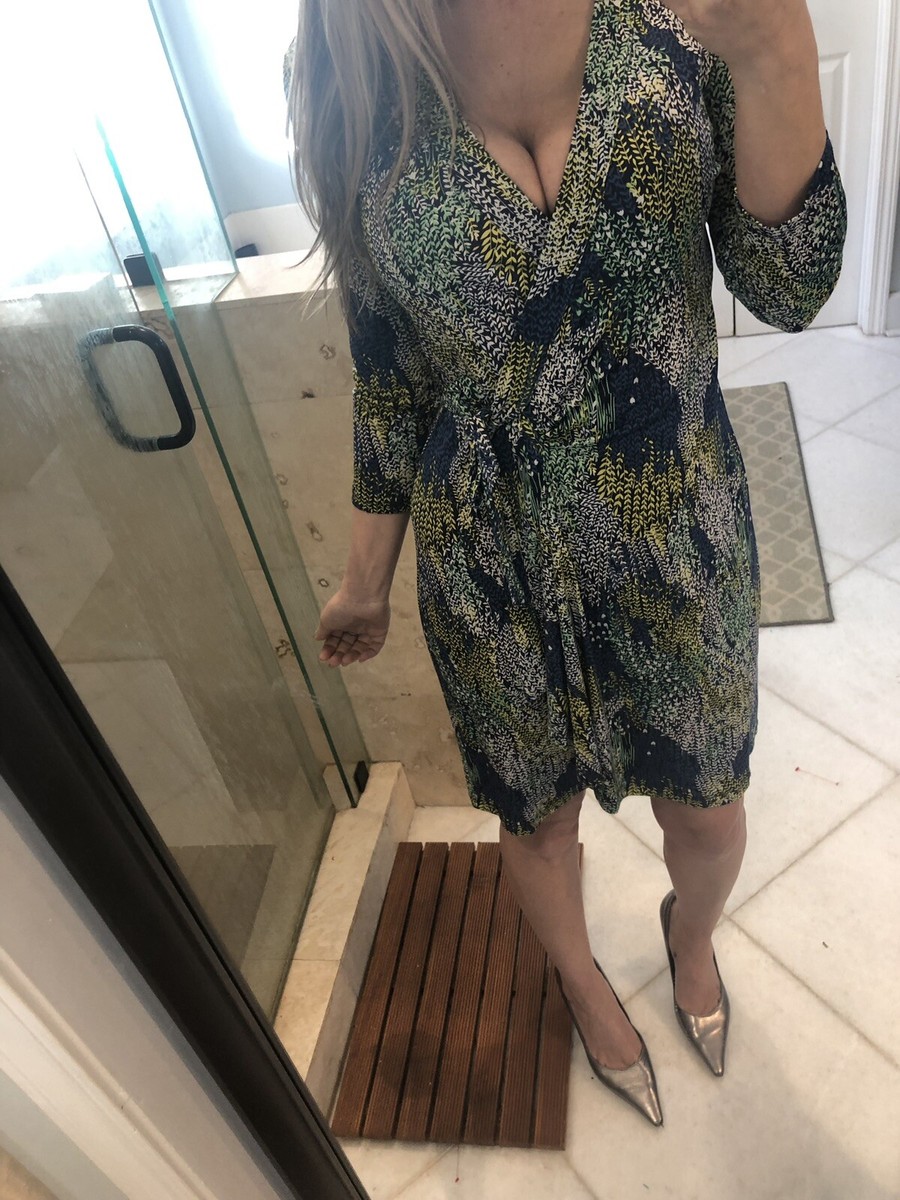 BCBG MAX AZRIA Designer Dress Xs Extra Small Blue Floral Wrap Casual Pretty  | eBay