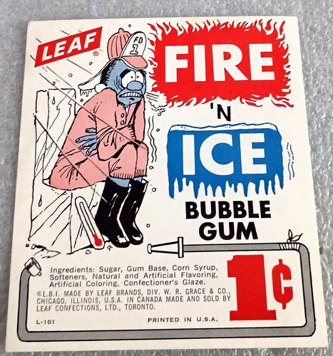Leaf Fire & Ice Chewing Bubble Gum Ball Machine Vending Display Card 1960s