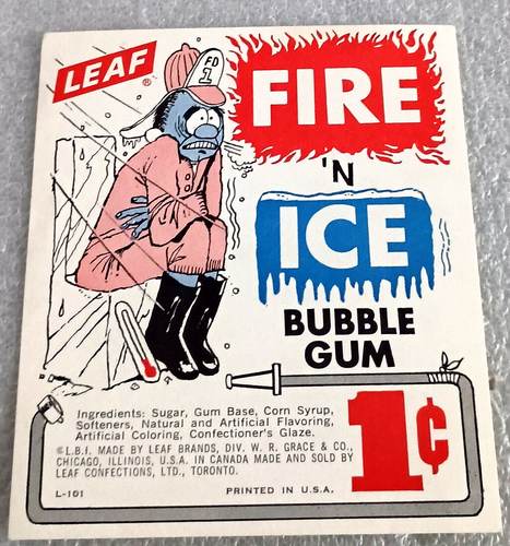 Leaf Fire & Ice Chewing Bubble Gum Ball Machine Vending Display Card 1960s - Photo 1/4