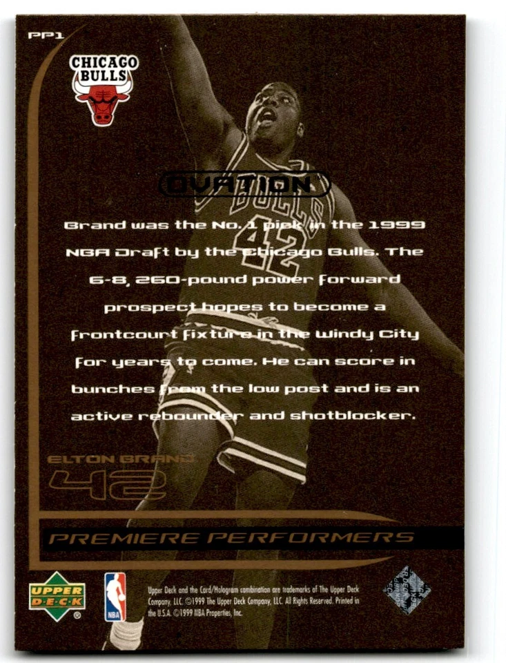 1999-00 OVATION PREMIER PERFORMERS ELTON BRAND CHICAGO BULLS #PP1 - Image 2 of 2