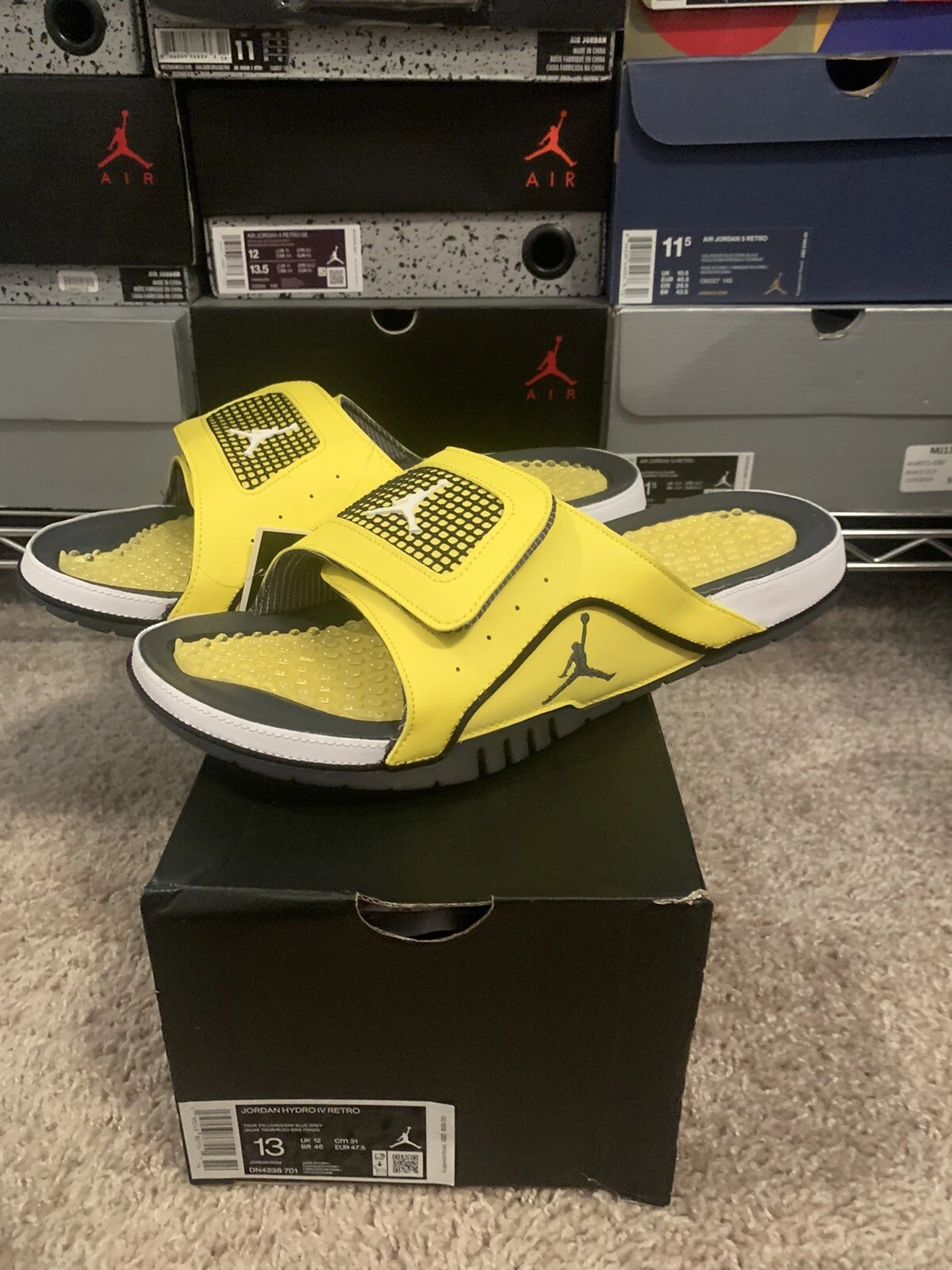 Sandali neri Nike Jordan Hydro 4 retrò taglia 13 giallo fulmine DN4238701