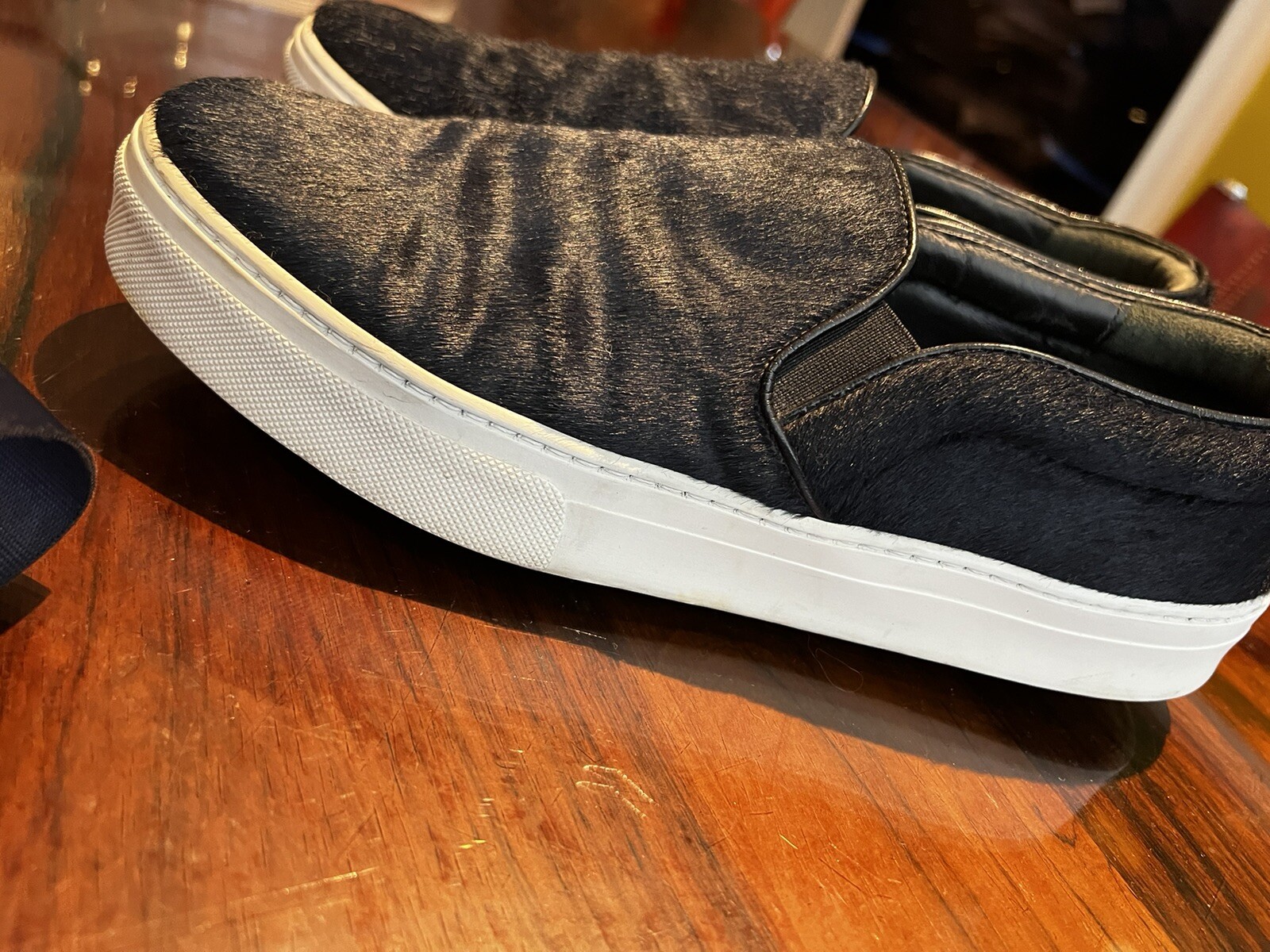 PONY CELINE Sneaker slip on da donna blu navy con capelli di cavallo ballerine taglia 40 UK 7