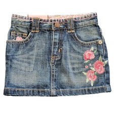 NEW BABY GAP Embroidered Floral Denim Skirt With Adjustable Waist Size 2 Years.