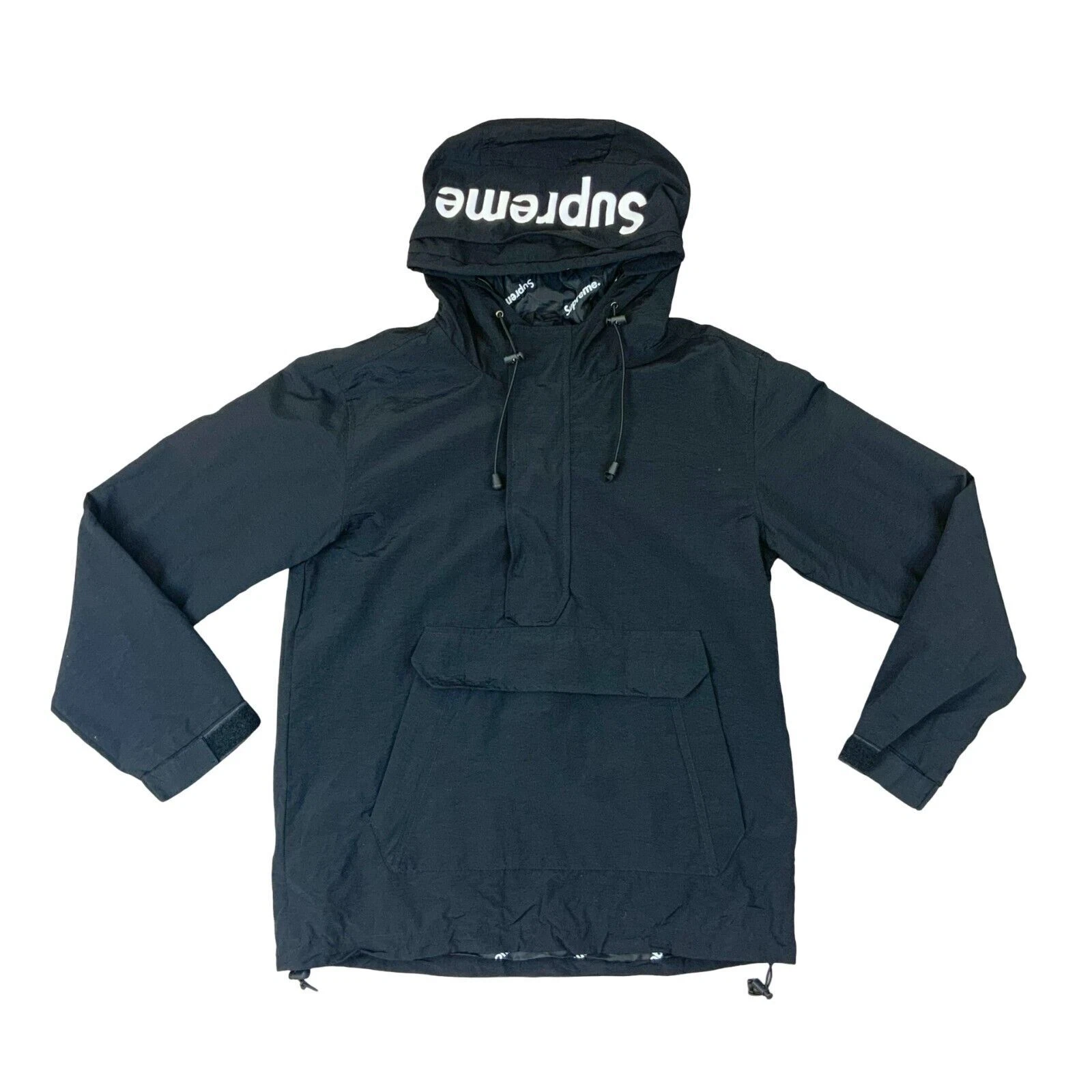 SUPERBE RARE VESTE COUPE VENT PULL NOIR 1/2 ZIP LOGO À CAPUCHE FW17 TAILLE S