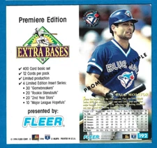 1994 FLEER EXTRA BASES PREMIERE EDITION PROMO - PAUL MOLITOR BLUE JAYS