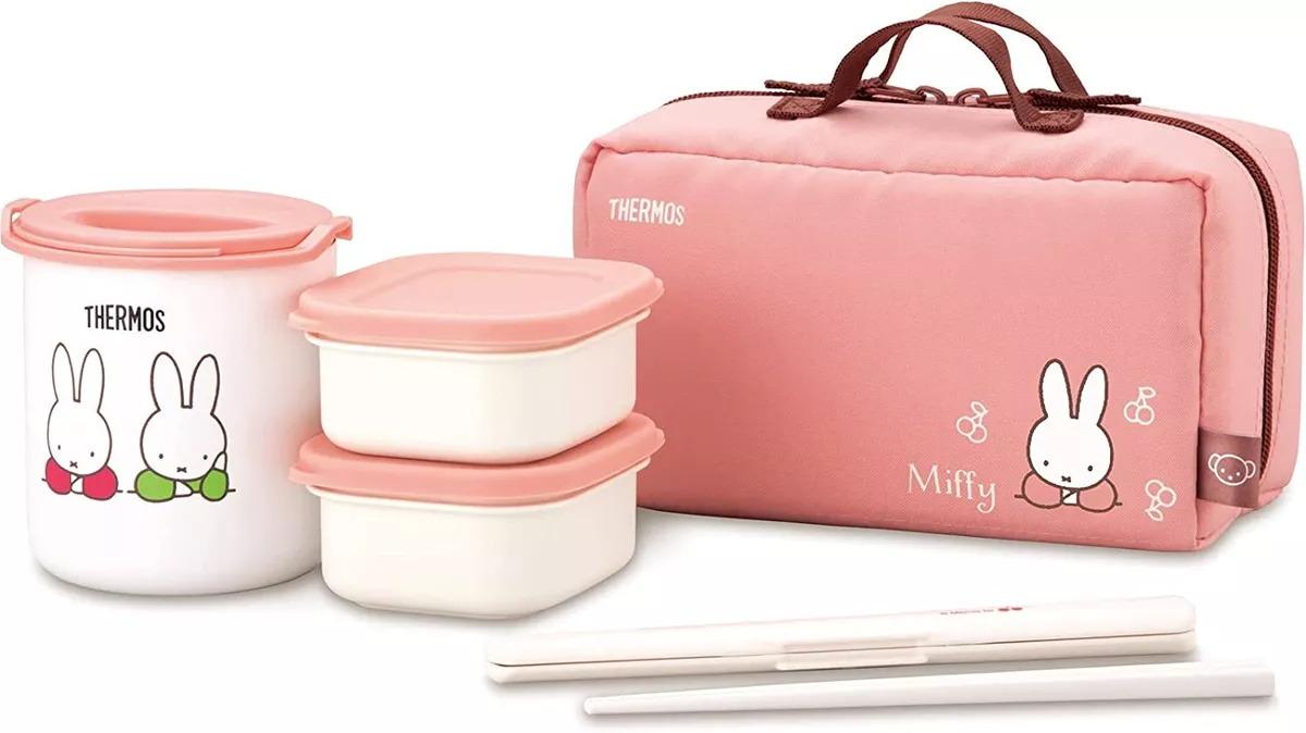 THERMOS Miffy Cute Insulated Lunch Box Set w/Chopsticks Pink White from  Japan