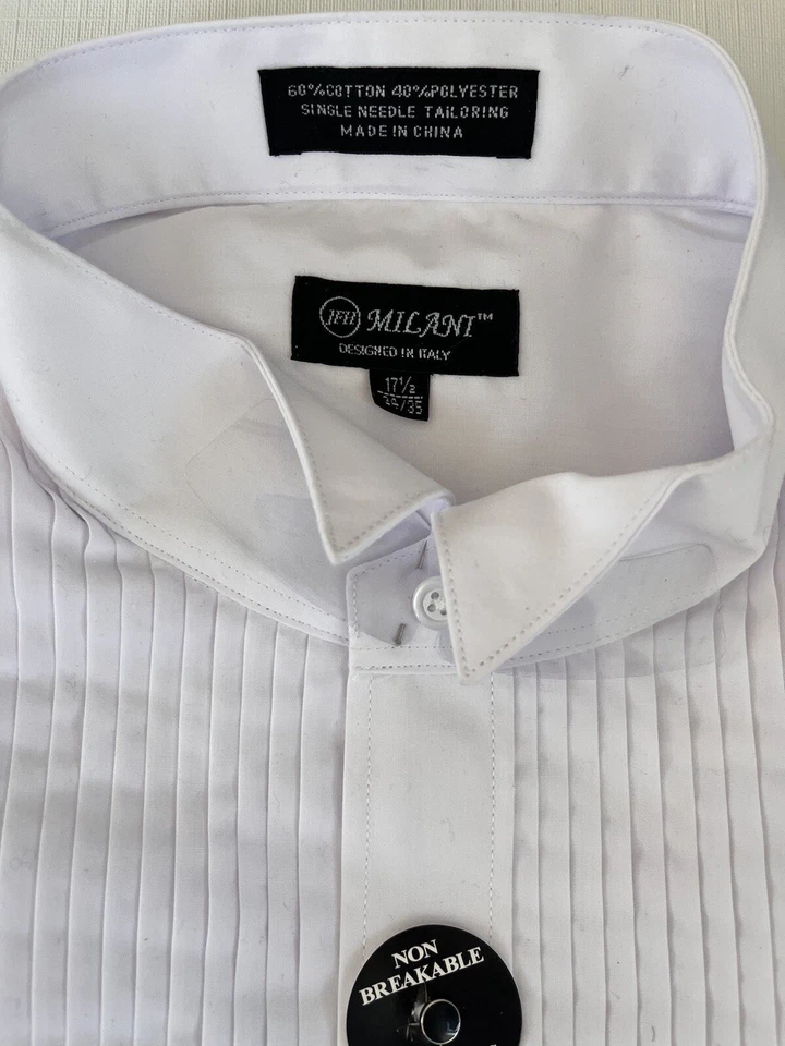 Camisa de vestir formal blanca frontal de algodón piqué cuello punta ala Milani Hecha en Italia Foto 2 de 3