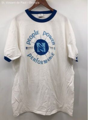M.j. Soffe White People Power Performance Ringer T Shirt - Size Xl
