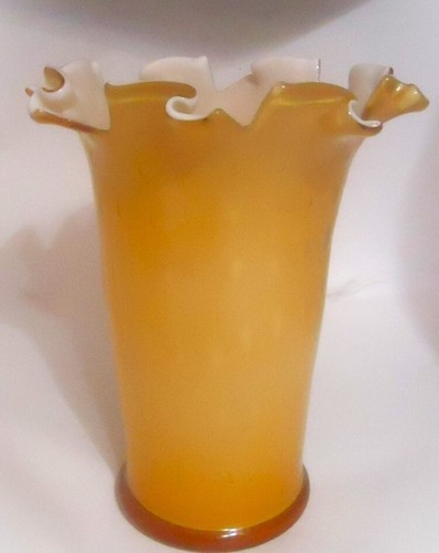 Murano ala Seguso tatter edge mouth vase Naples yellow opalino amber 9"h: Fine! - 第 1/10 張圖片