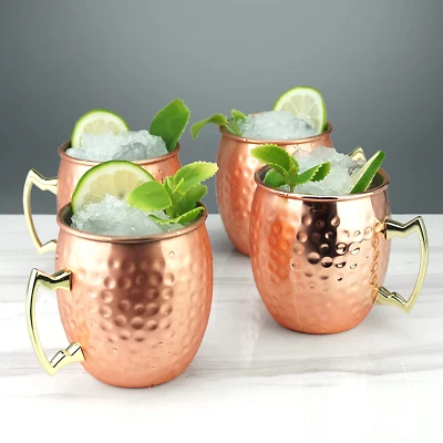 4x Moscow Mule Becher aus Edelstahl 450ml, Cocktailkrug, Kupfer, Moskau
