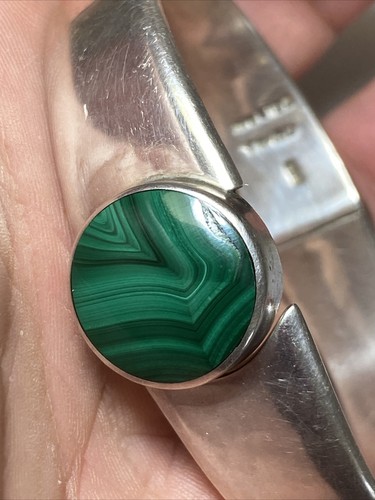 Bracelet Mexico Green Malachite Sterling Signed 51 Gram Vintage 25ct Solitaire - 第 2/24 張圖片