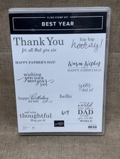 Stampin' Up Cling Stamp Set - Best Year - Words  Phrases, Dad, Thank You, Hey