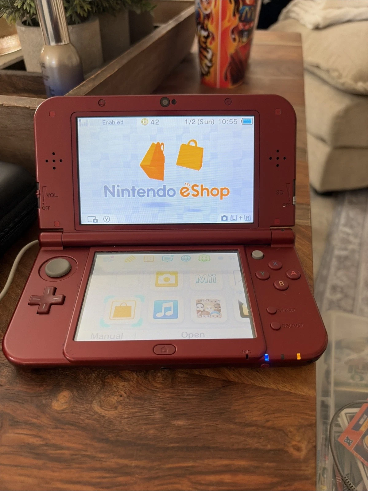 Nintendo 3DS LL XL Metallic Red Case And Charger Included Perfect Condition