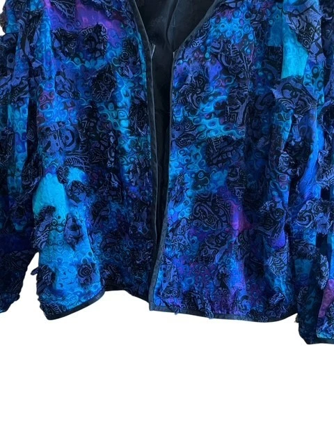Chaqueta Chicos Talla 2 EE. UU. Grande Vibrante Púrpura Geo 100% Seda Ligera Frente Abierto Foto 3 de 4