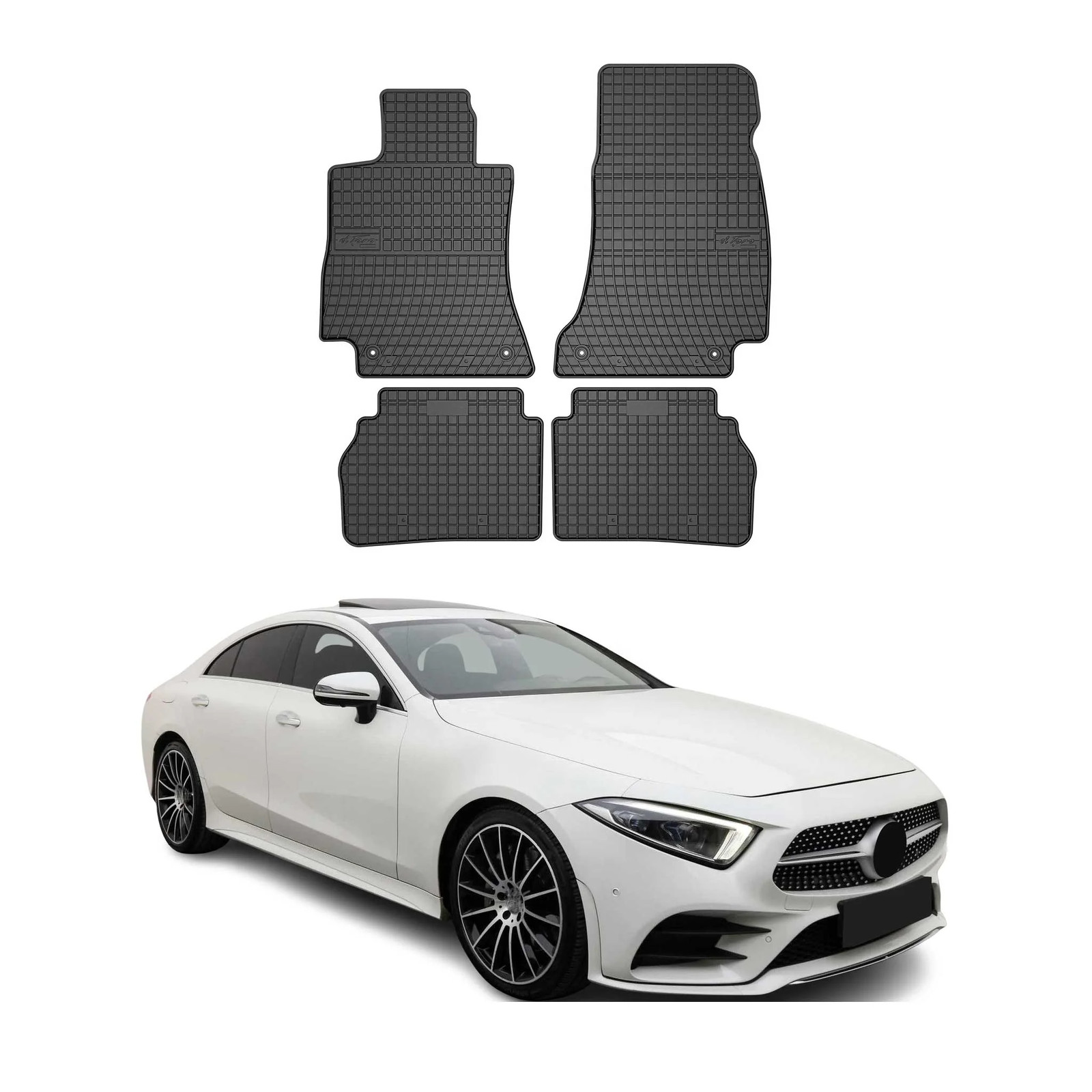 Tapis de sol voiture caoutchouc noir Mercedes Classe CLS C257 années 2018 à 2022