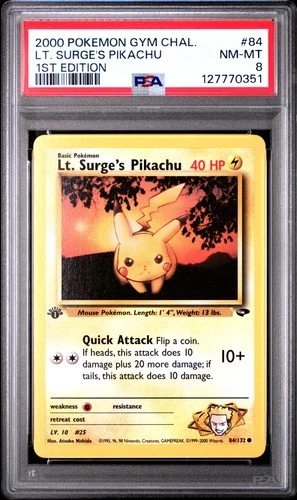 2000 POKEMON GYM CHALLENGE 1ST ED #84 LT. SURGE'S PIKACHU PSA 8