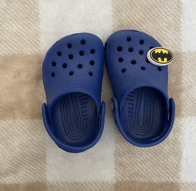 Kids Blue Crocs with Batman Charm Size Baby 2/3 Good Condition Fast Shipping