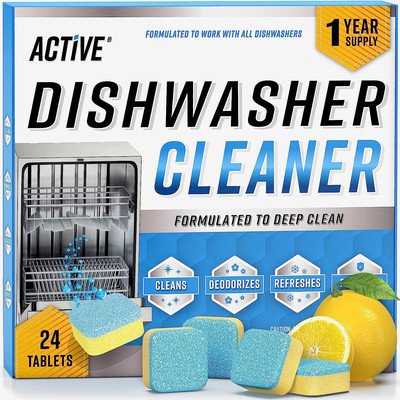 Dishwasher Cleaner and Deodorizer Tablets - 24 Pack Deep Cleaning Descaler Pods
