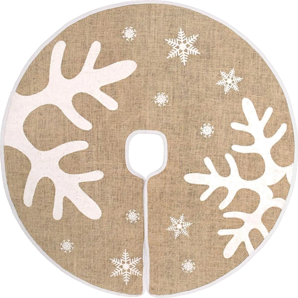 Weihnachtsbaum Decke 76cm Khaki Leinen Tannenbaum Abdeckung Schneeflocke Geweih