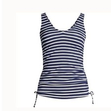 New Lands End Adjustable Underwire Tankini Top Navy White Stripe Size 26W