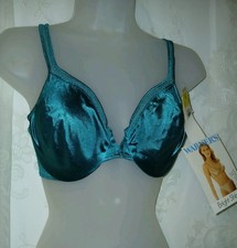 Vintage 80s Warners Bright Shine Teal Green Satin Nylon Underwire Bra 34C NWT