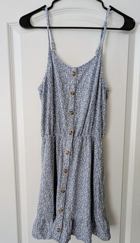 Abercrombie Kids Girls 15/16 Blue Floral Button Front Dress Back Cutout Sundress