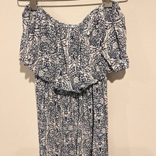 Womens Midi Dress Small Off Shoulder Empire Paisley Floral Beach Resort Boho