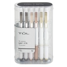 TUL Retractable Gel Pens, Medium Point, 0.7 mm, Pearl White, Black Ink, 12-Pack