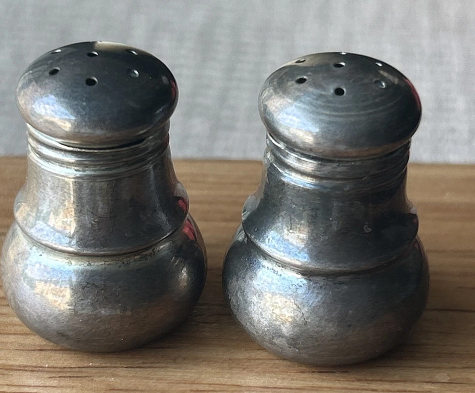 Mini salero y pimentero de plata esterlina 925 de diseño vintage Webster Foto 2 de 4