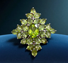 Signed STS Sterling Silver 925 Green Peridot Cluster cocktail 9.75 ring 6.6g