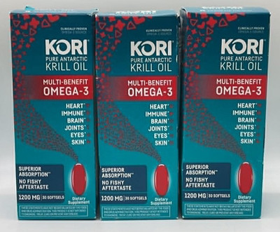 3PK Kori Omega-3 Krill Oil 1200 MG ~ 30 Softgels Each ~ EXP 2/28 & 4/28 ~ SEALED