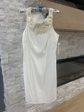 Connected Apparel White Beaded Floral Sleeveless Sheath Dress Size 10