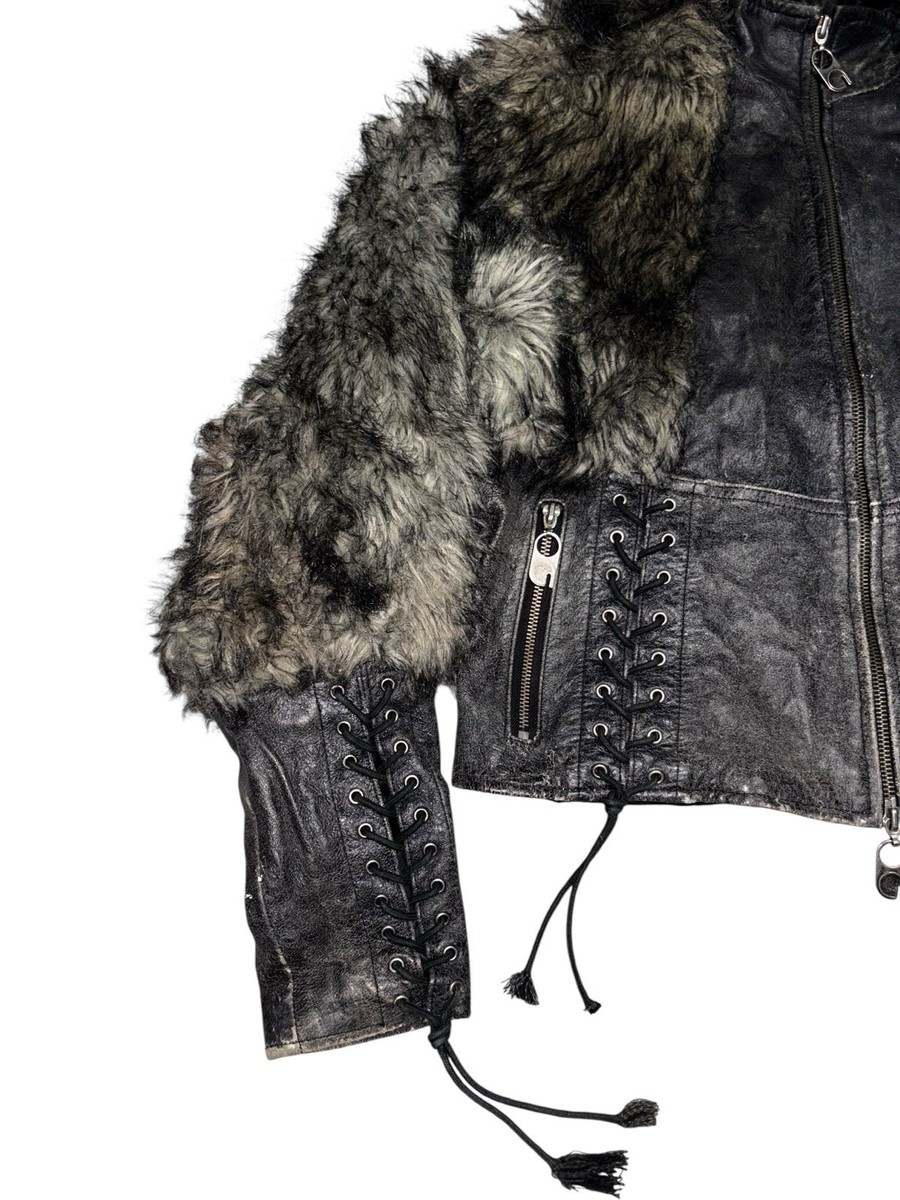 Vtg Akademiks Leather Fur Corset Jacket Bondage If Six Was Nine