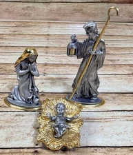 Cathedral Art Pewter Gold Gilt Italy Doug Corsini  3 Piece Nativity Holy Family