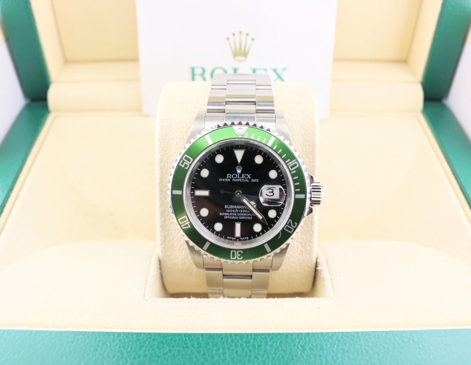 2004 Rolex Submariner Kermit 16610LV Black Dial Flat 4  SS Oyster W/ Papers 40mm