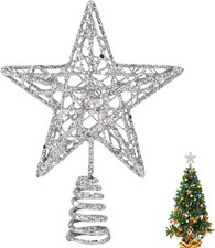 KEYIDO Small Christmas Tree Topper Silver Star for Christmas Tree Metal Mini Xm