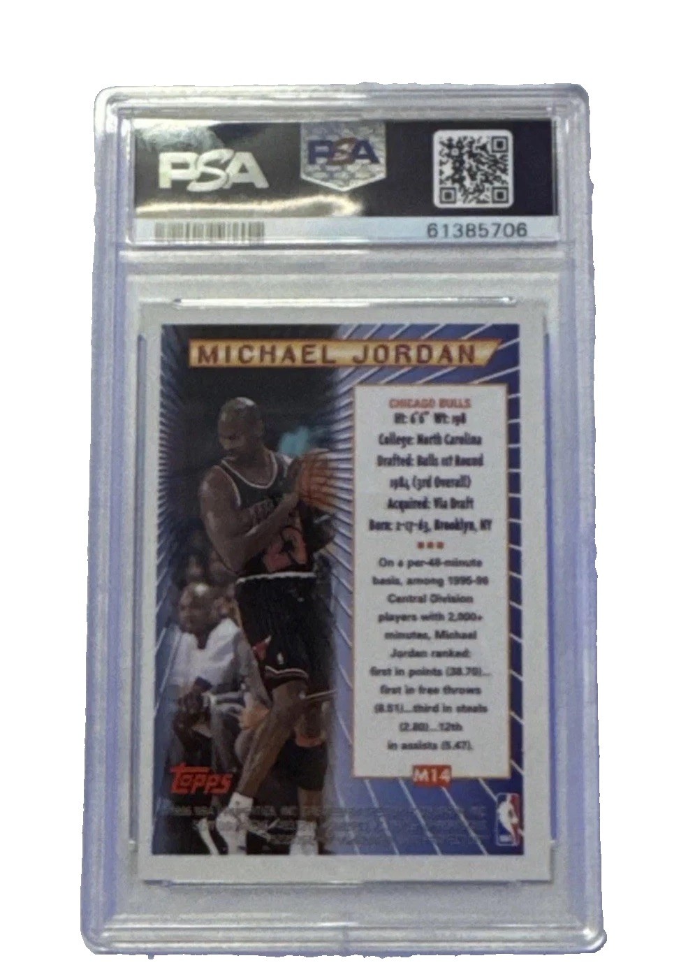 1996 TOPPS MYSTERY FINEST BORDERLESS #M14 MICHAEL JORDAN PSA 8 view 2