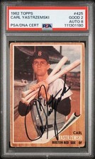 1962 Topps Baseball CARL YASTRZEMSKI On Card PSA/DNA Auto 8 Red Sox PSA 2