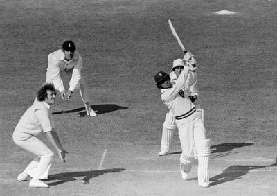 Pakistan batsman Mohsin Khan hits out during his innings of 46 run- Old Photo