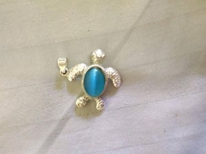 Sterling Silver Sea Turtle Pendant With Blue Larimar Gemstone