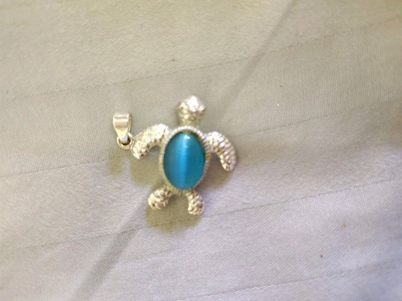 Sterling Silver Sea Turtle Pendant With Blue Larimar Gemstone
