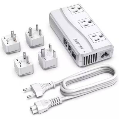 Travel 2-To-3 Prong Adapter EU Plug Voltage Converter 100-220V to 110V with 3-Ou