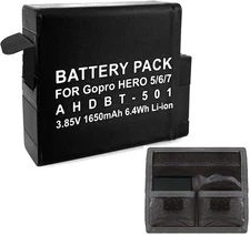 Battery for GoPro HERO6, HERO5, HERO 6 Black AHDBT-501 w Large Battery Pouch