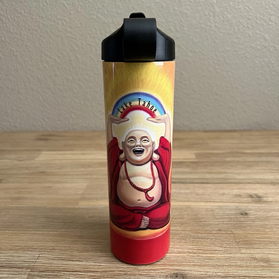 Lake Tahoe 16oz Travel Tumbler Laughing Buddha Souvenir Colorful Design Reusable - Image 4 of 4