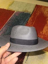 Fedora Herren Filz Hut grau/schwarz breite Kr...
