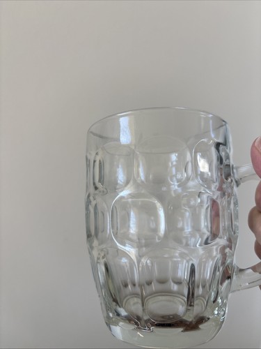 2 VINTAGE Clear Glass Thumbprint Barrel Beer Mugs 16 oz Made In France Arcoroc - Picture 3 of 7